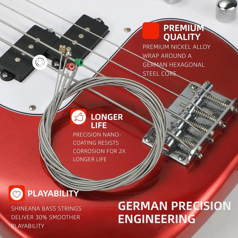 YWYLL 4-String Electric Bass Strings - Nickel Alloy Wound with German Hex Steel Core | Full Coated for Longevity | Vacuum Sealed (45-105 Medium) | Smooth Feel & Balanced Warm Tone - Image 5